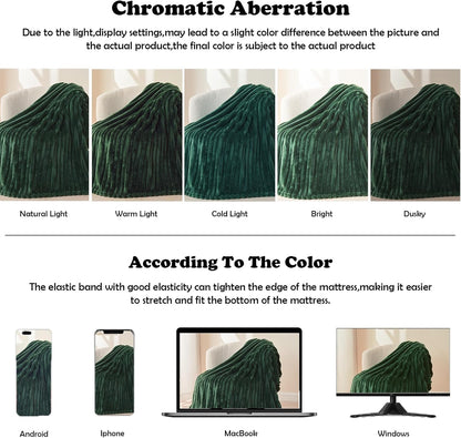 NEWCOSPLAY Super Soft Twin Blanket Dark Green Premium Silky Flannel Fleece 3D Ribbed Jacquard