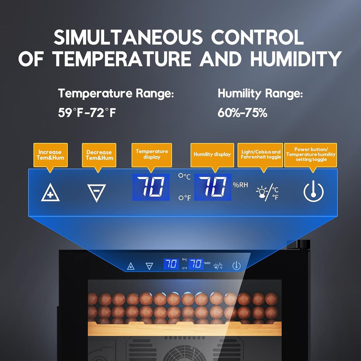 Tylza Cigar Humidor Cabinet 50L, Temp & Humidity Control Electric Humidors for Cigars, 370 Cigars