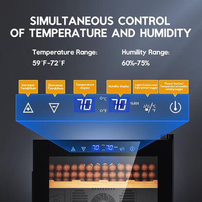 Tylza Cigar Humidor Cabinet 50L, Temp & Humidity Control Electric Humidors for Cigars, 370 Cigars