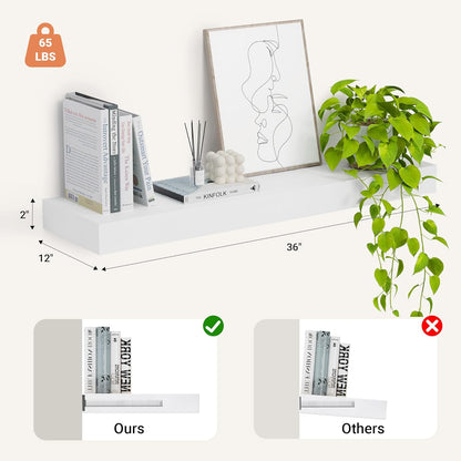 Heimlove 12" Deep Floating Shelves, 36 x 12 Inch Wall Mounted Long Floating Shelf with Invisible