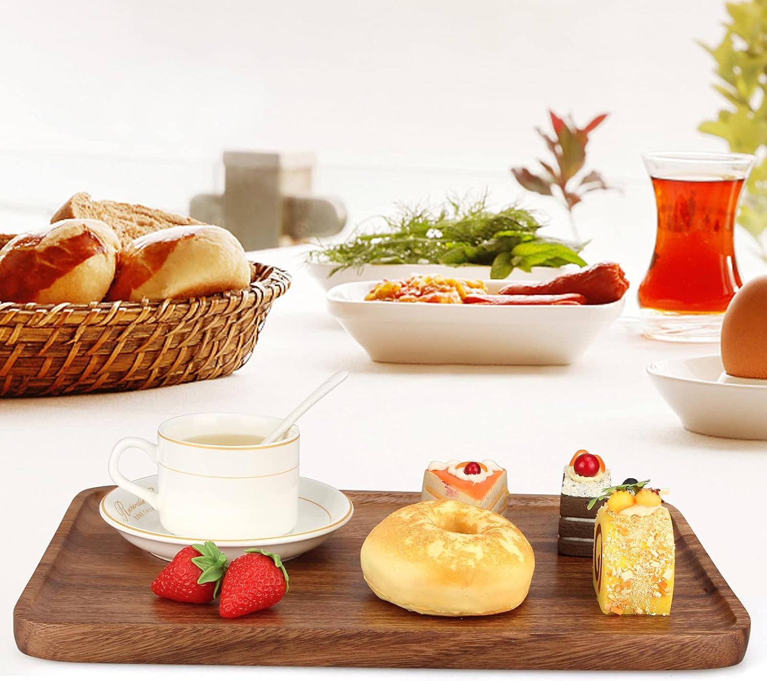 Large Wood Serving Trays Decor Long Charcuterie Cheese Boards Acacia Rectangle Wooden Platters for