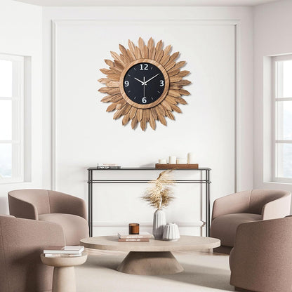 Honiway Large Wall Clock Battery Operated 21 in Rustic Wood Boho Sunburst Decorative Wall Clock