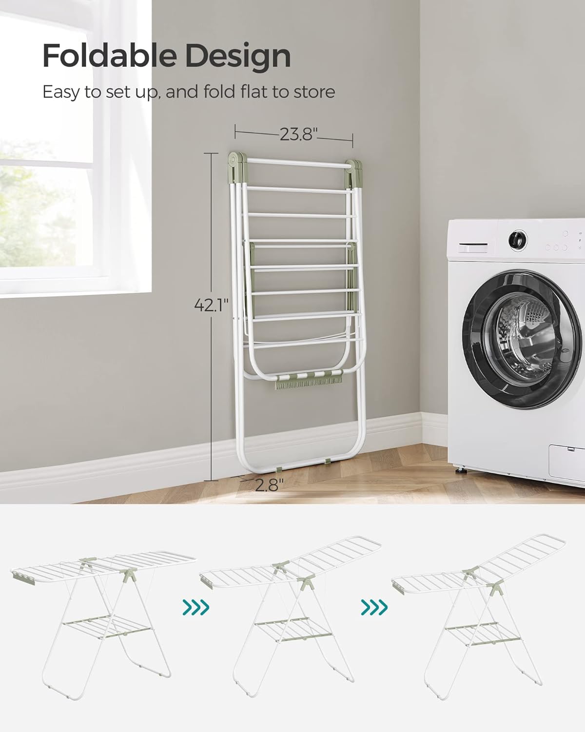 SONGMICS Clothes Drying Rack, with Sock Clips, Metal Laundry Rack, Foldable, Space-Saving