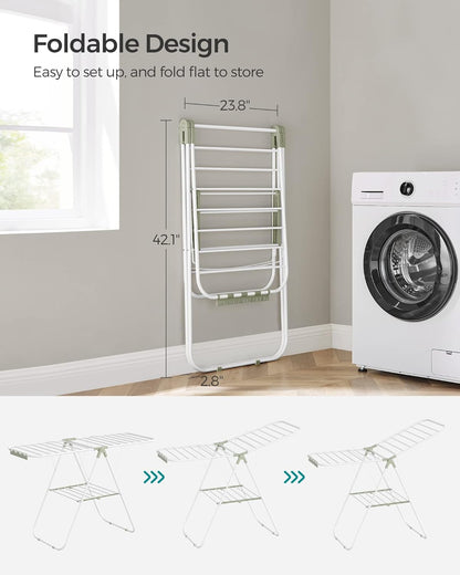 SONGMICS Clothes Drying Rack, with Sock Clips, Metal Laundry Rack, Foldable, Space-Saving