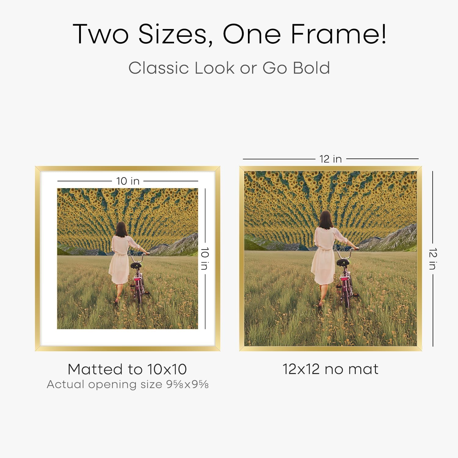 Homeforia 12x12 Picture Frame Gold, High End Metal 12 x 12 Square Poster Frame with Mat 10 x 10