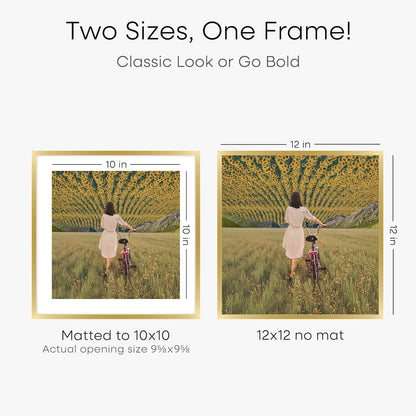 Homeforia 12x12 Picture Frame Gold, High End Metal 12 x 12 Square Poster Frame with Mat 10 x 10