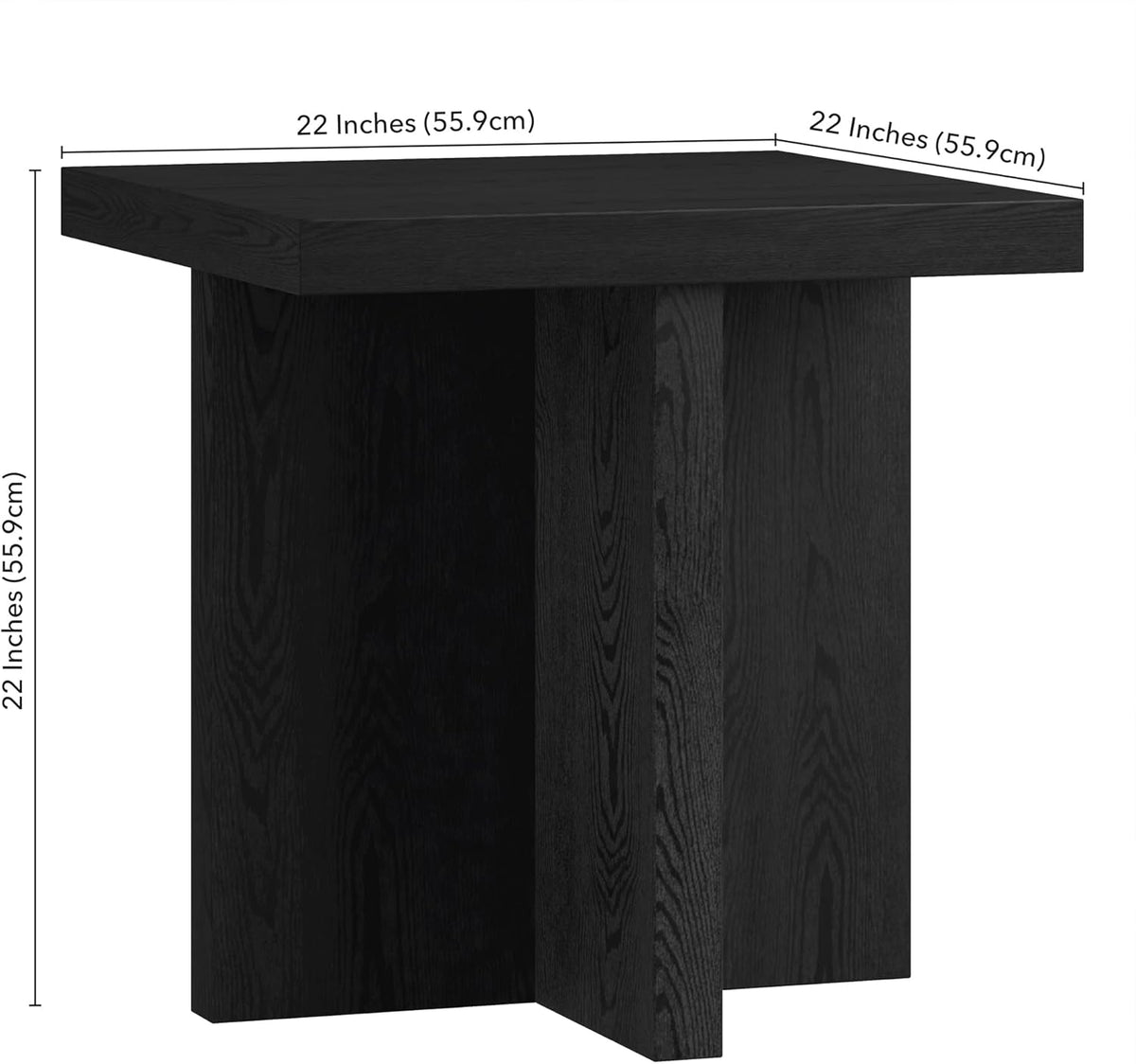 Henn&Hart 22" Wide Square Side Table in Natural Black, for Home, Living Room, Bedroom