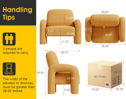 Modern Sherpa Accent Chair, Teddy Upholstered Arm Single Sofa, Cozy Fluffy Reading Chair for Living