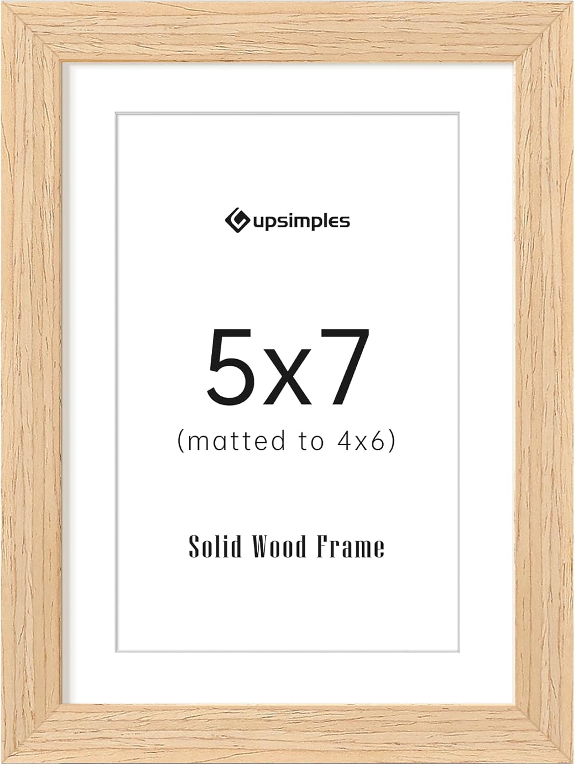 upsimples 5x7 Picture Frame, Natural Solid Wooden Picture Frames, Display 4x6 with Mat or 5 x 7