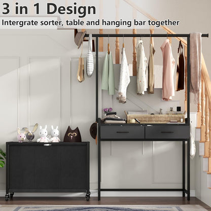 Laundry Sorter Hamper with Hanging Cloth Rack, Laundry Basket with 3 Section Pull-Out Rolling Bags