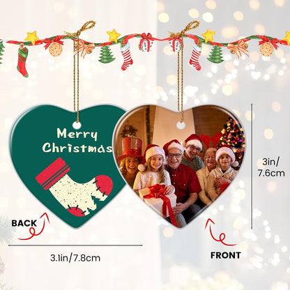 Personalized Christmas Ornaments 2025, Double-Side Custom Christmas Ornament, Heart Ceramic Photo