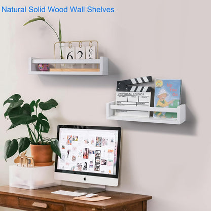 Nursery Book Shelves | Set of 2 Wood Floating Shelves for Kids Room, Kitchen Spice Rack, or Rustic