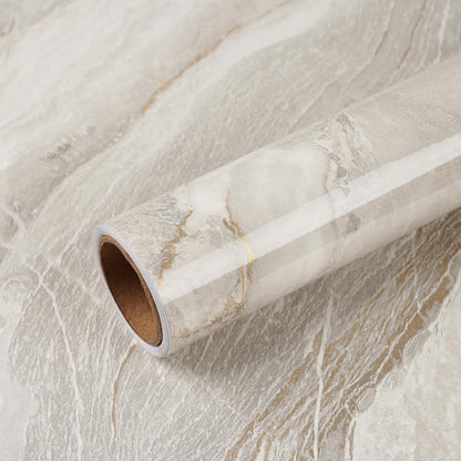 VEELIKE Wide 32''x354'' Beige Gold Marble Contact Paper for Countertops Peel and Stick Waterproof