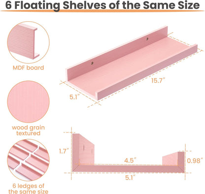 upsimples Pink Shelves for Wall, Pink Room Decor for Teen Girls, Bedroom, Living Room, Game Room, 6