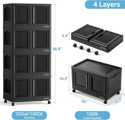 400Qt Stackable Storage Bins with Lids, 100Gal Closet Organizers and Storage Drawer, Plastic