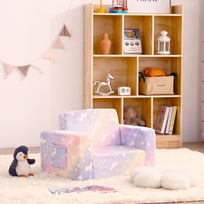 Toddler Chair Kids Couch, 2-in-1 Toddler Soft Sherpa Couch Fold Out Armchair with Removable Cover