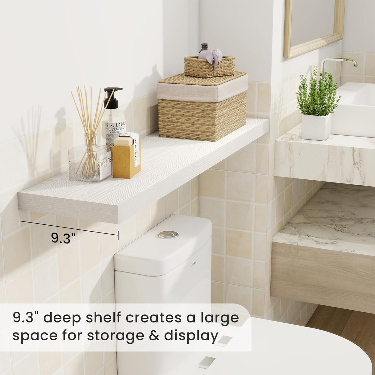 Fun Memories 40" Rustic Wood Floating Shelves with Invisible Brackets for Storage & Decor, Deep
