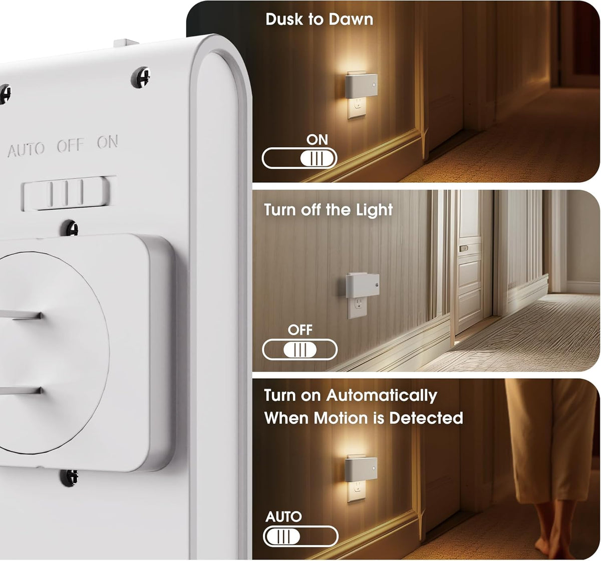 LED Night Light Motion Sensor 2 Pack, Motion Activation Night Lights Plug into Wall, Auto On Off