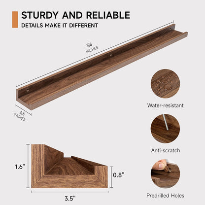 Fun Memories Picture Ledge Shelf, 36 Inch Floating Shelves Set of 2, Nursery Book Shelves for Toys