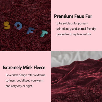 GONAAP Fuzzy Faux Fur Throw Blanket Queen Size Wine Red Super Soft Cozy Plush Fuzzy Shaggy Blanket