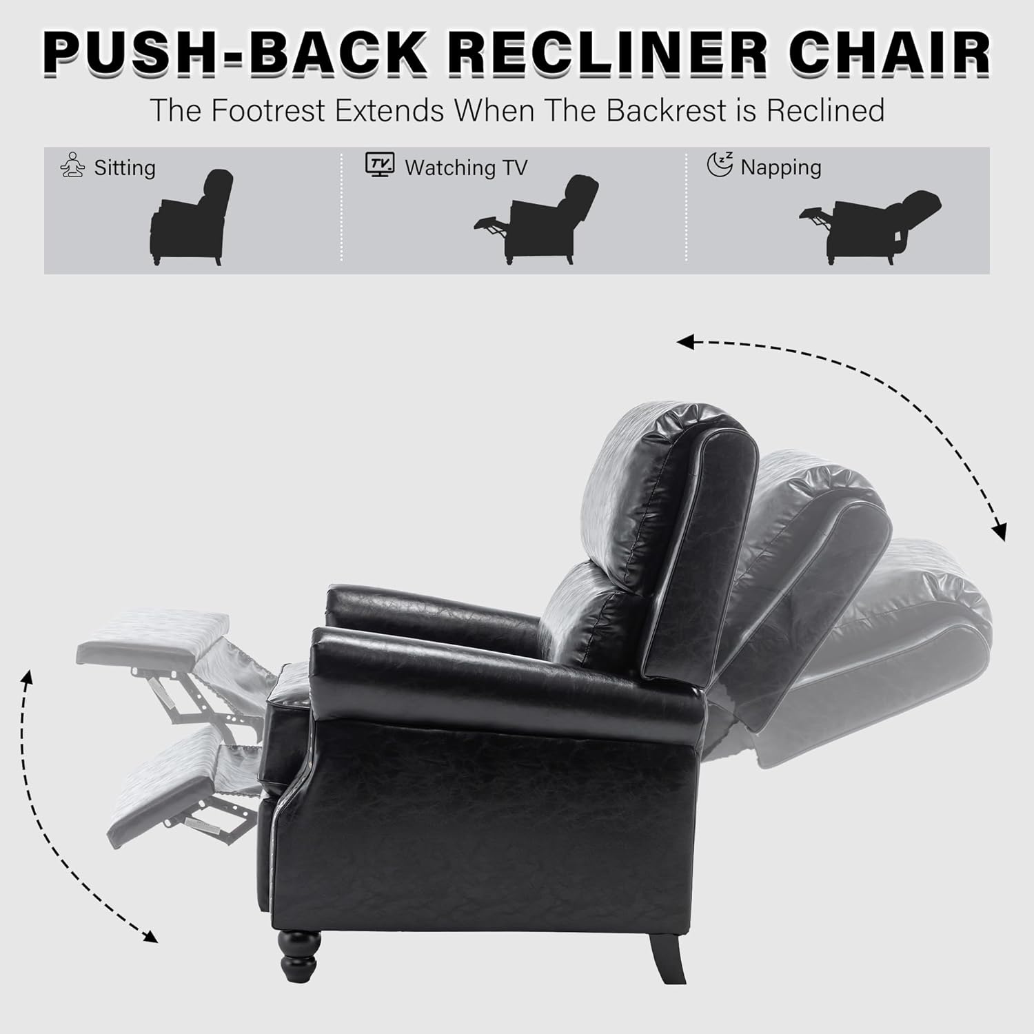 UIXE Pushback Recliner Chairs Set of 2, PU Leather Armchair Push Back Accent Chair, Rivet Trim Club