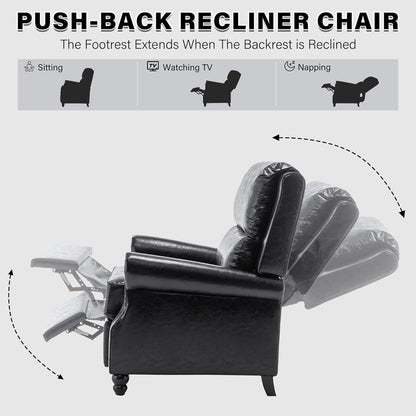 UIXE Pushback Recliner Chairs Set of 2, PU Leather Armchair Push Back Accent Chair, Rivet Trim Club