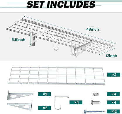 EVERHANGER Garage Wall Shelves, 12 X 48 Inch Wall Mounted Storage Shelves, Heavy Duty Metal