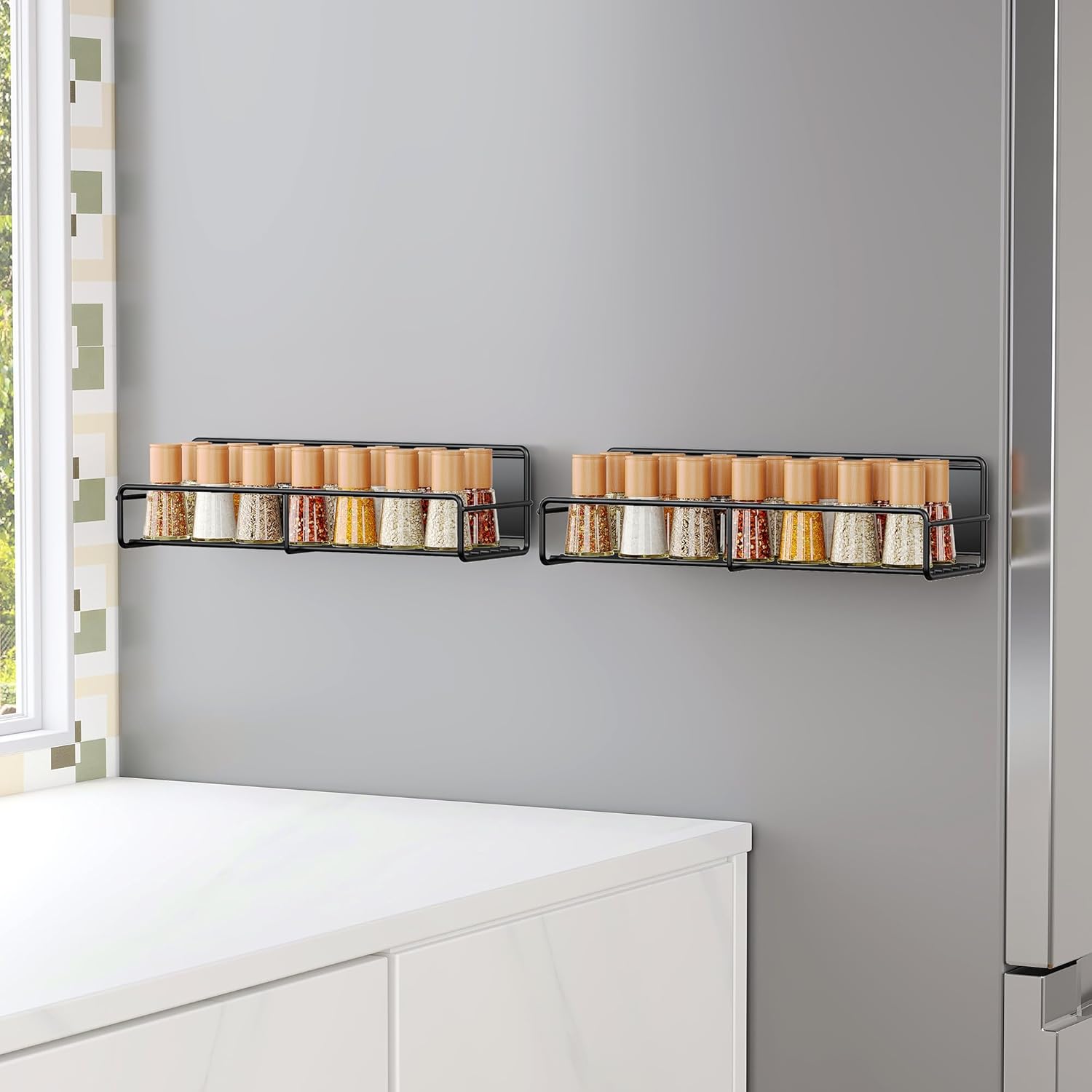 2 Pack Magnetic Spice Rack Organizer, Space Saver for Refrigerator and Microwave Oven, Magnetical