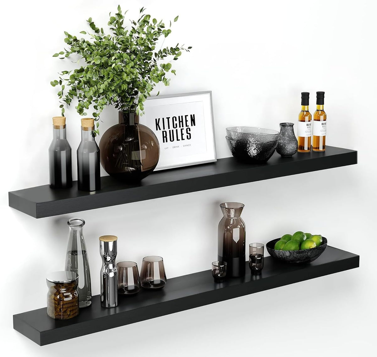 Homeforia Floating Black Shelf 60 inch, High End Solid Real Wood 60 inches Long Floating Shelves