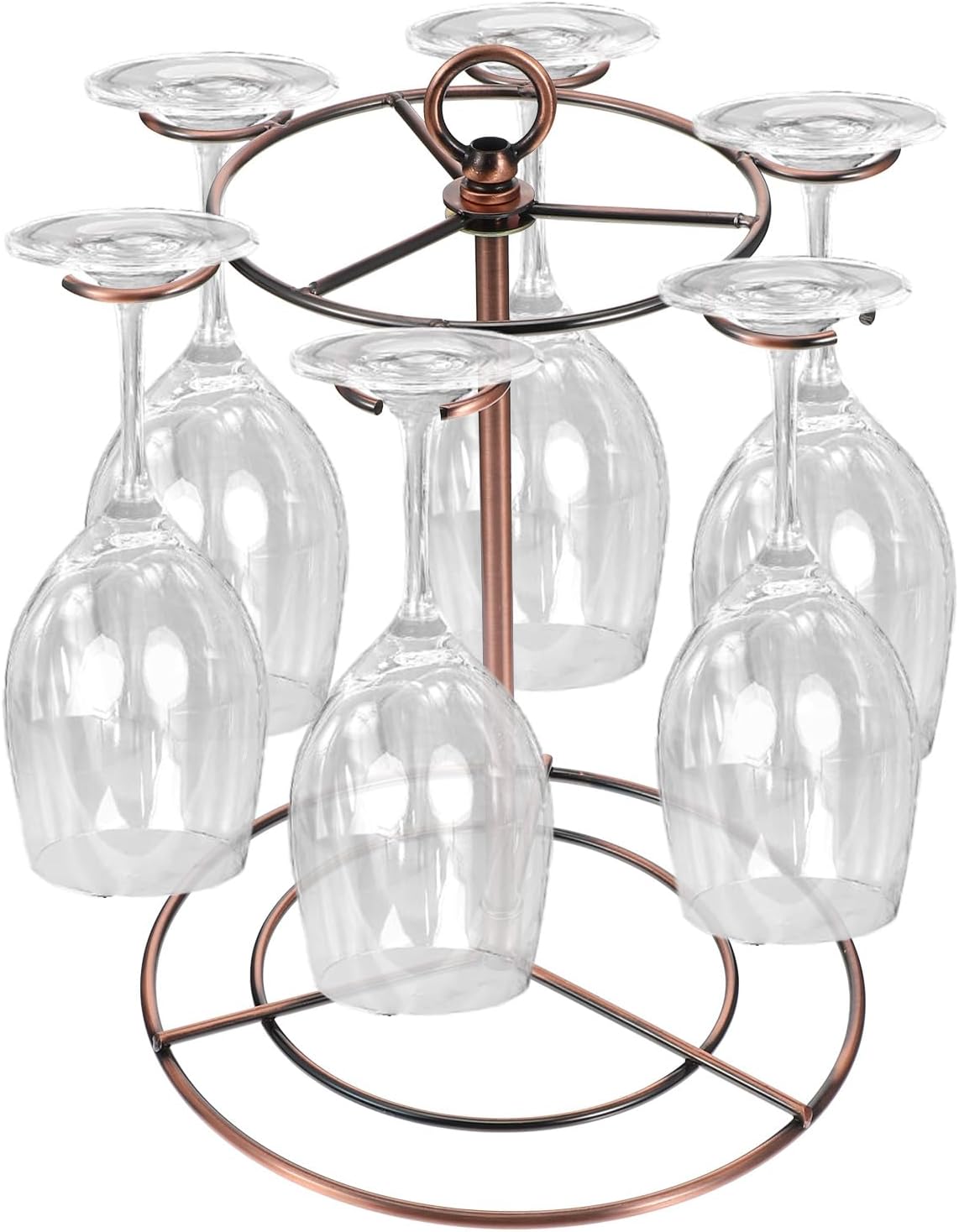 Black Metal Countertop Wine Glass Holder with Scrollwork Design, Freestanding Tabletop Stemware