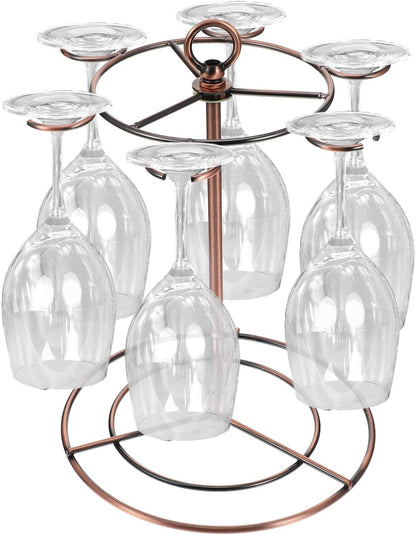 Black Metal Countertop Wine Glass Holder with Scrollwork Design, Freestanding Tabletop Stemware