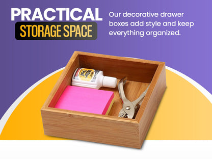 YBM Home Bamboo Drawer Organizer Box Multi-Use Storage for Junk Drawer, Office, Home, Kitchen