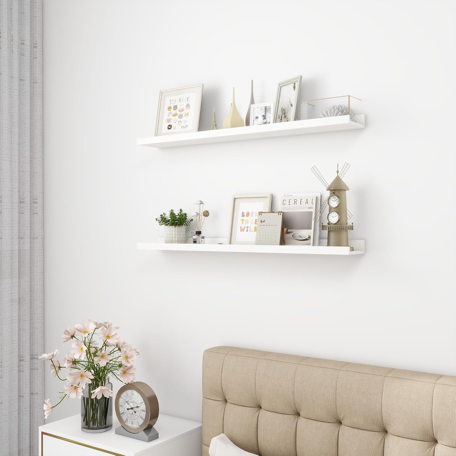 Picture Ledge Shelf, Wood Floating Shelves Set of 2, 36 inch Picture Ledge Shelves, Photo Ledge