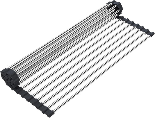Searik Stainless Steel Over The Sink Dish Drying Rack, Roll Up Foldable Kitchen Sink Drainer Rack