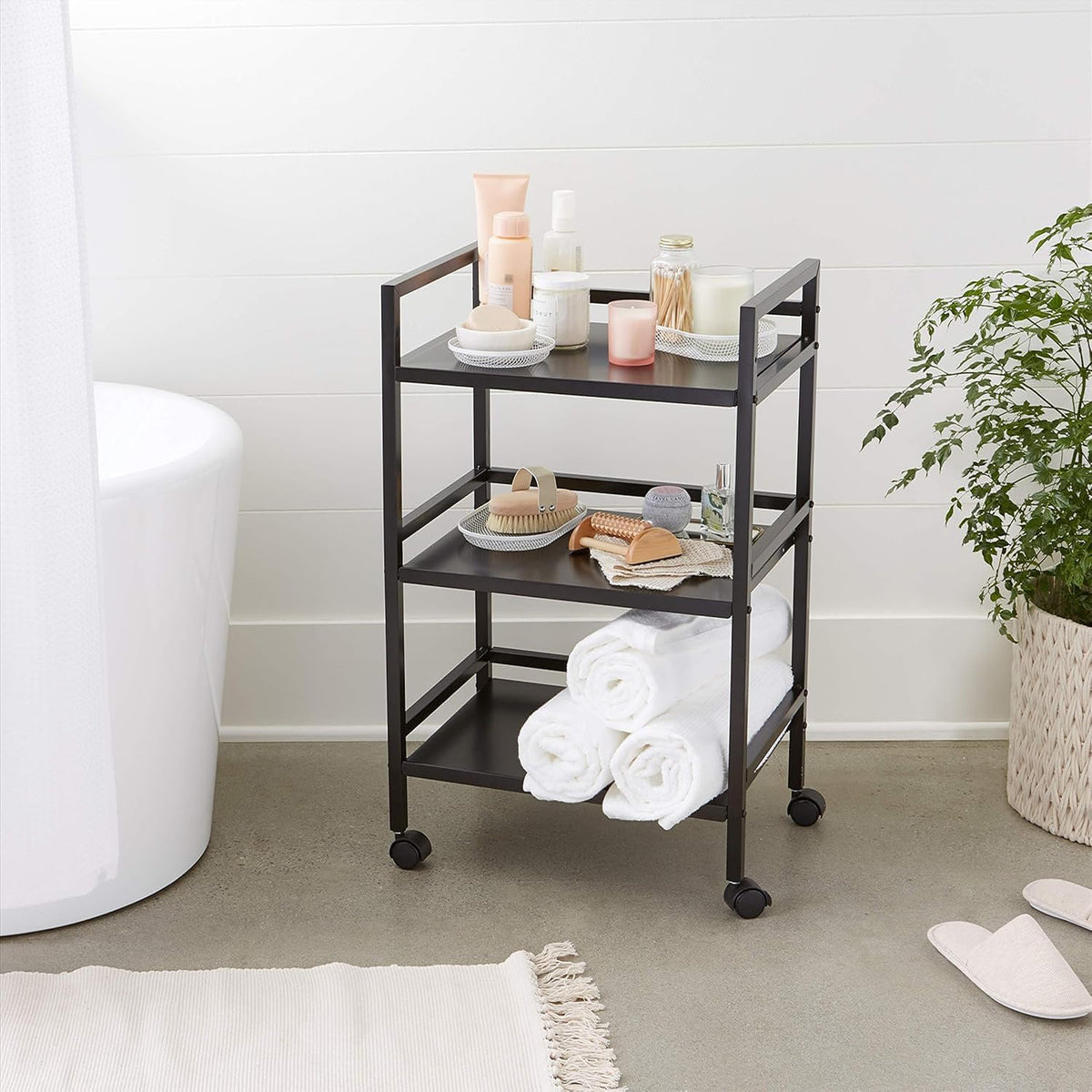 Amazon Basics 3-Tier Metal Rolling Cart, Black