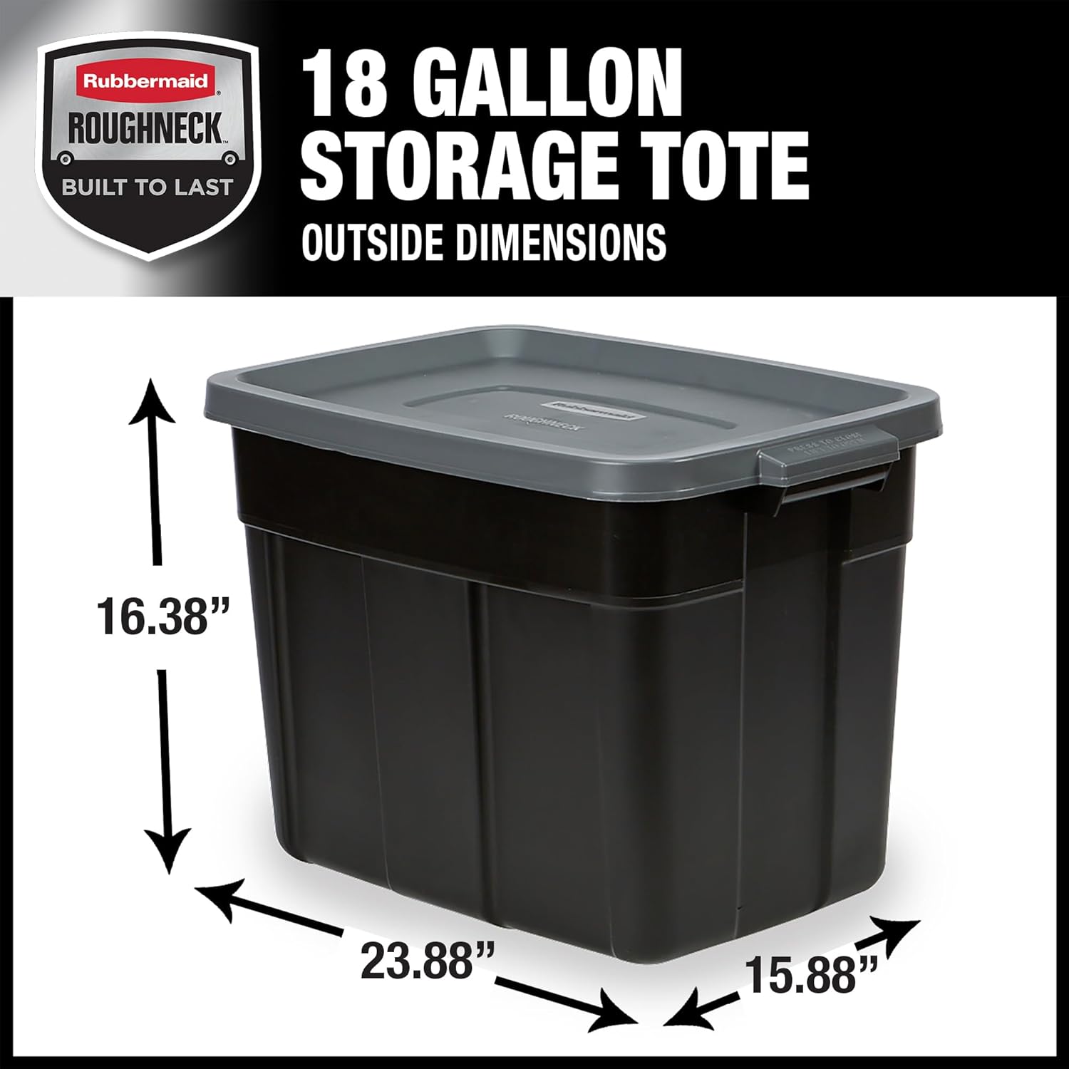 Rubbermaid Roughneck Tote 18 Gal, 6 Pack, Made in USA, Black & Gray, Rugged Plastic Stackable