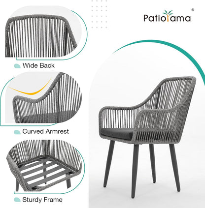 Patiorama Outdoor Dining Chairs, Patio Dining Chair Set of 2, All-Weather Woven Rope Rattan Chairs