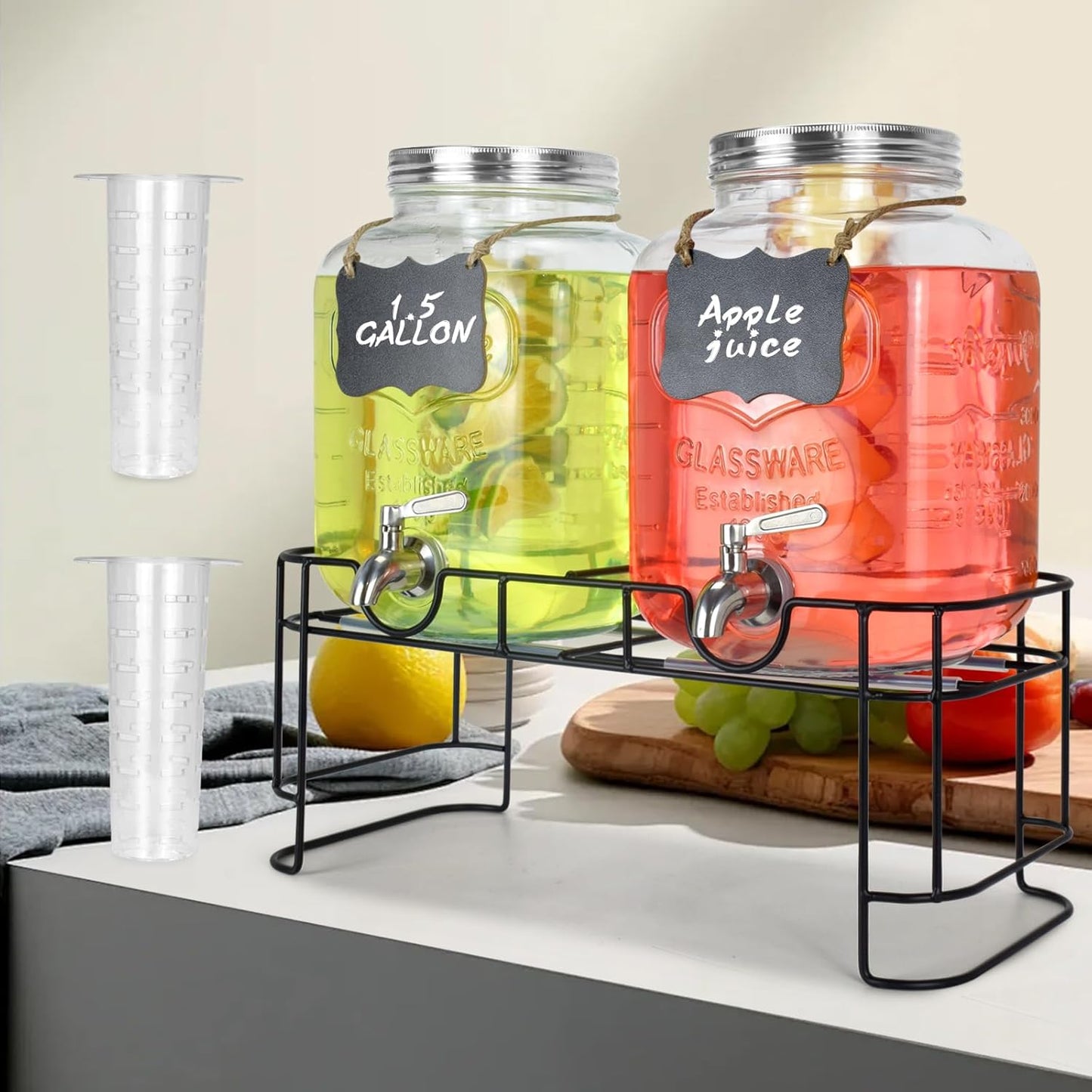 DD&HAPP Gallon Glass Drink Dispensers For Parties 2PACK.1.5Gallon Beverage Dispenser,Glass Drink