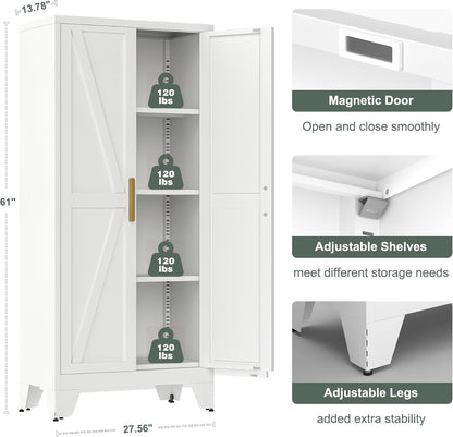 61" Tall Farmhouse Metal Pantry Cabinet, Kitchen Pantry Storage Cabinets with 2 Barn Door and