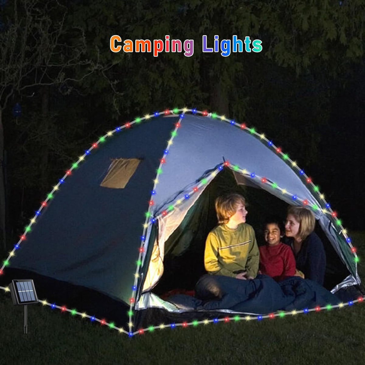 YEGUO 2 Packs Each 33ft 100 LED Solar Trampoline Lights Multicolor, Solar Rope Lights for Outside