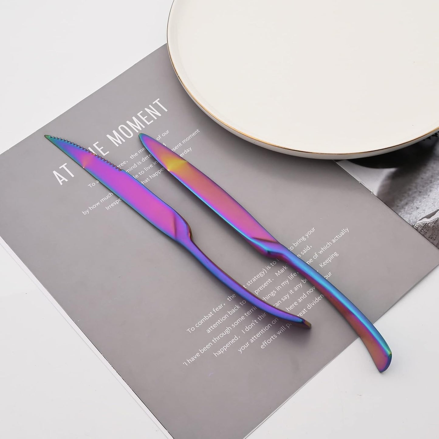 Luxury 18/10 Stainless Steel Matte Rainbow Colorful Cutlery Flatware Set - Utensil Set Steak Spoons