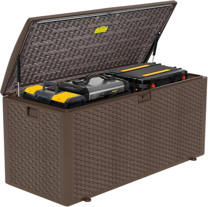 180 Gallon Pro Outdoor Storage Box Waterproof Lockable Resin Deck Box Large, Patio Storage Bin for