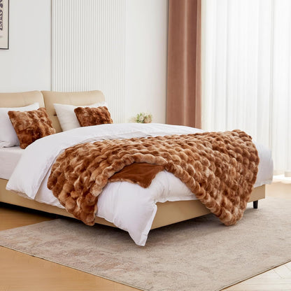 BENVWE Faux Fur Throw Blanket for Couch Bed - Fluffy Soft Thick Bubble Blanket for Living Room Home
