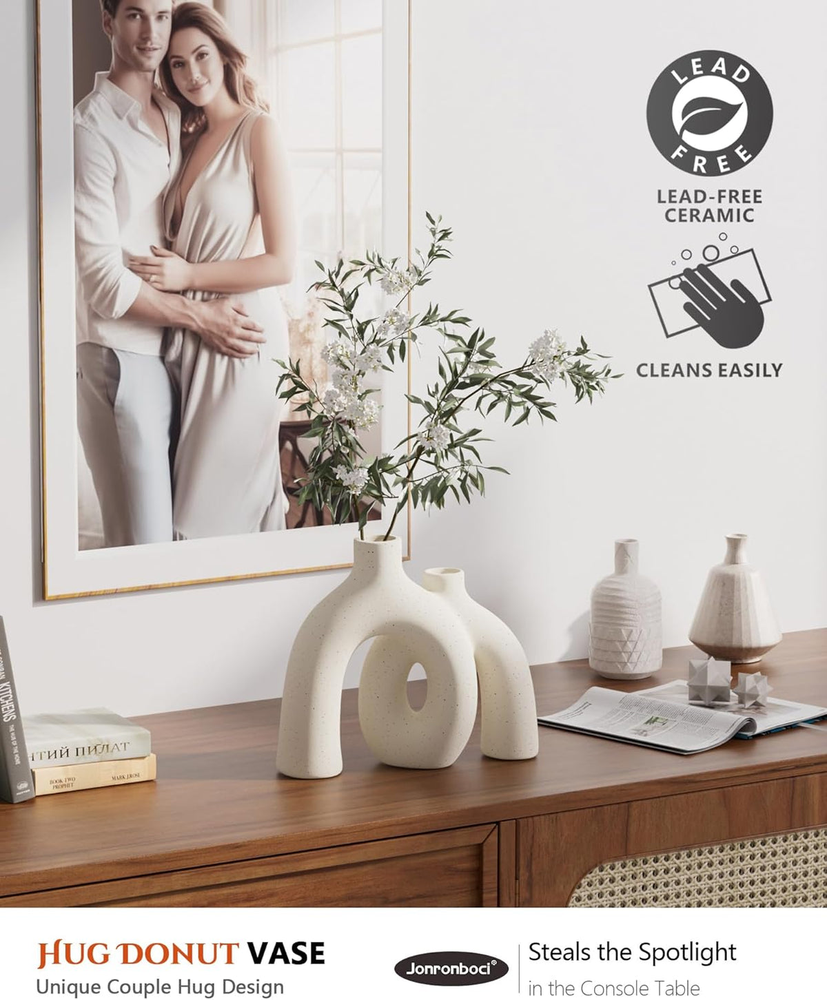 Hug Donut Decorative Vase Set - Modern Nordic Boho Style Vases Home Decor, Matte Ceramic