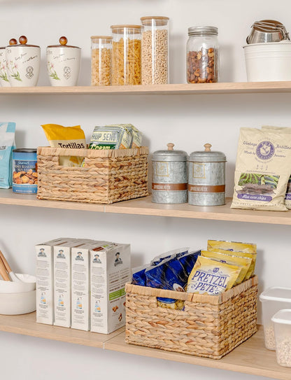 StorageWorks Wicker Storage Basket, Large and Small Baskets, Water Hyacinth Basket for Organizing