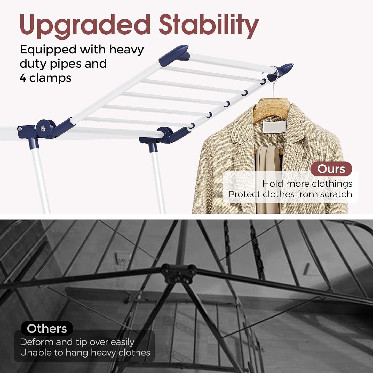 APEXCHASER Clothes Drying Rack Foldable, Large Drying Rack Clothing, Winged Laundry Rack Folding