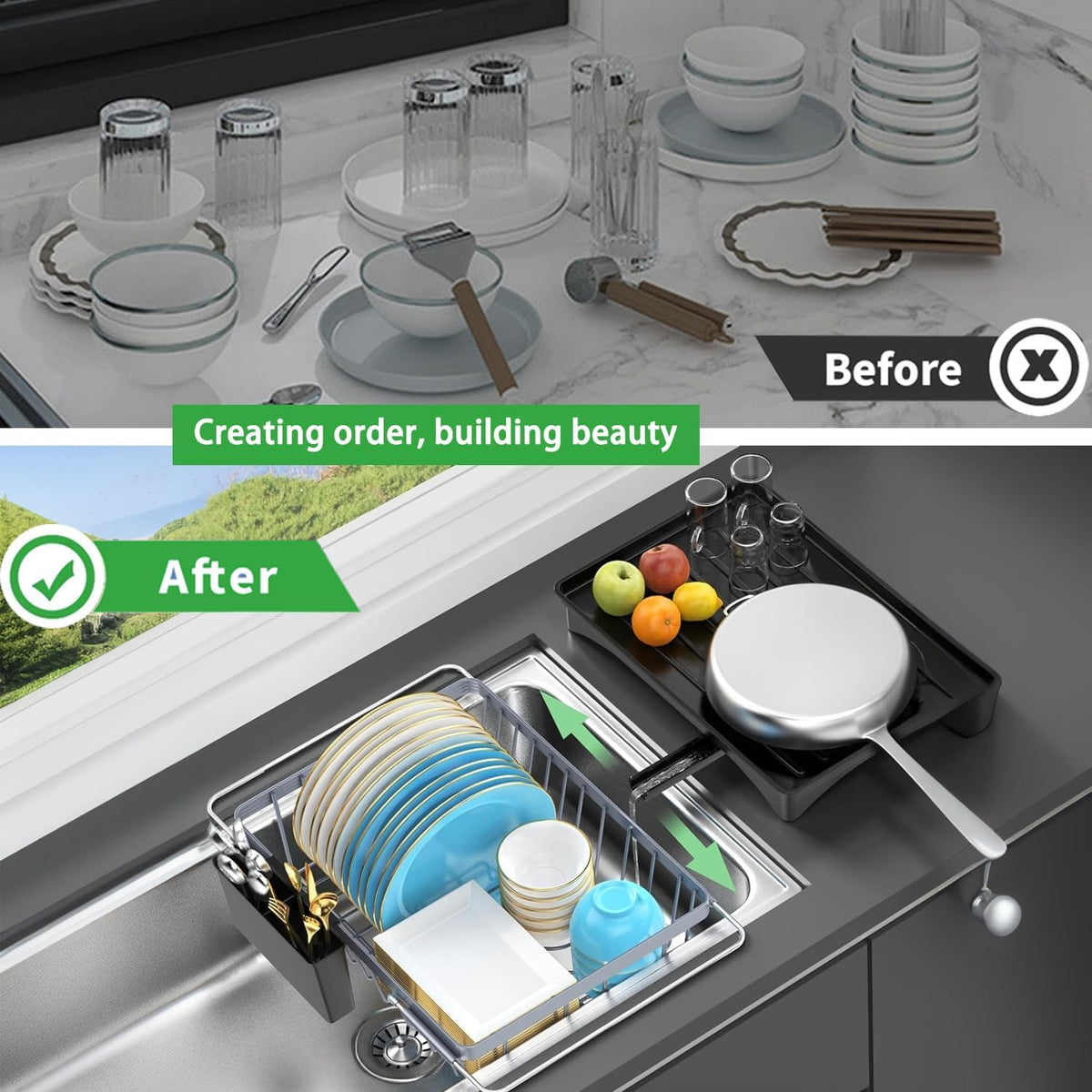 LEMIKKLE Expandable Dish Drying Rack- Space-Saving Dish Rack, Dish Drainers for Kitchen Counter