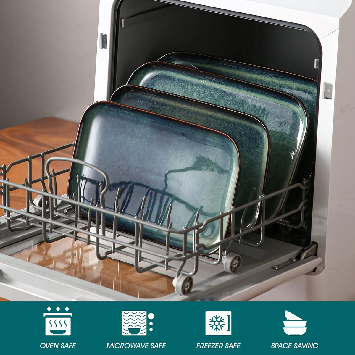 vancasso Stern Serving Platters Set of 3, 15/13/ 11 Inches Rectangular Serving Plates, Green