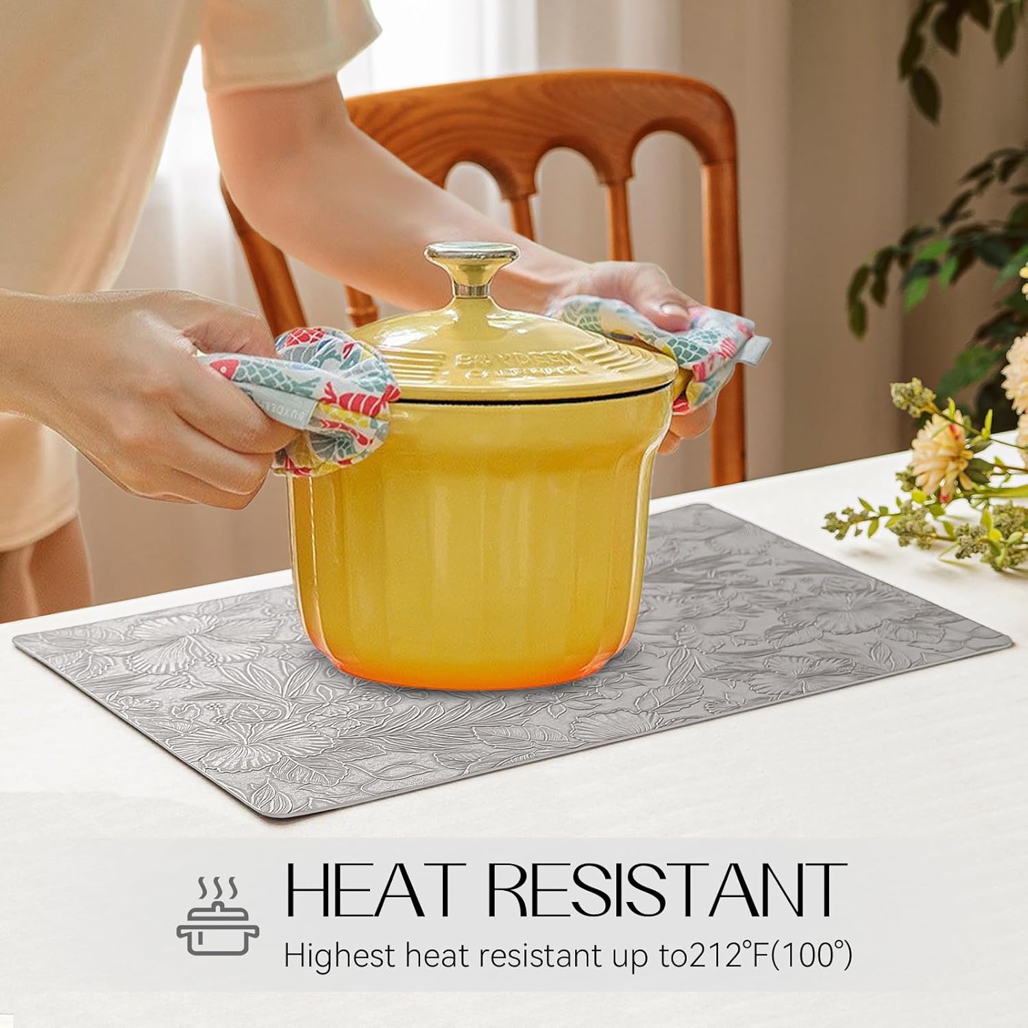 Romanstile Vinyl Placemats Set of 8-12 X 18 Inch - Heat Resistant Non-Slip Embossed Floral Place