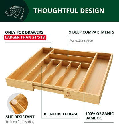 ROYAL CRAFT WOOD Luxury Bamboo Kitchen Drawer Organizer - Silverware Organizer, Utensil Holder &